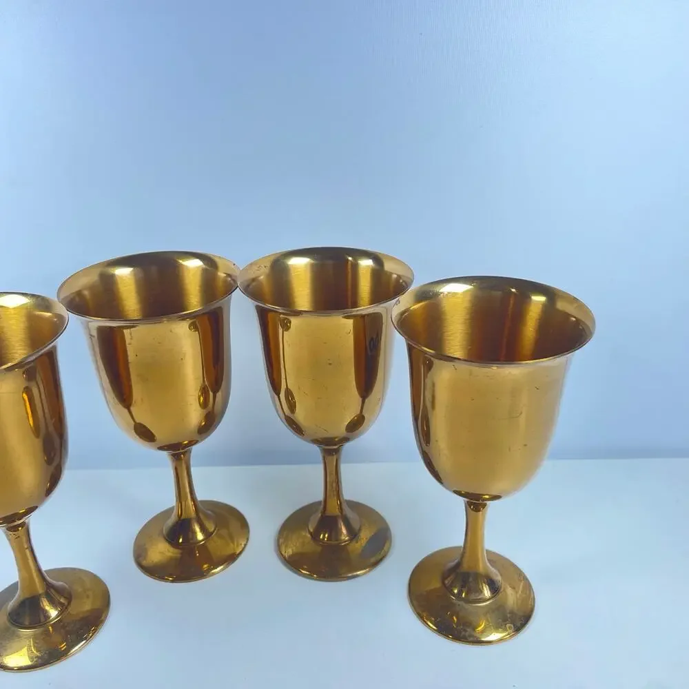 Vintage Shiny Gold-toned Metal Goblets Set of 4 6